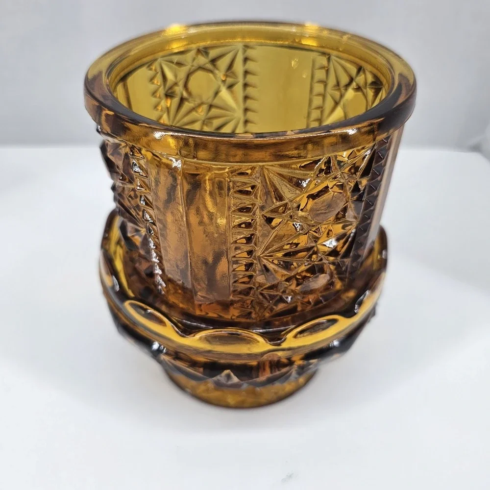 Vintage Indiana Glass Large Golden Amber Stars And Bars Fairy Lamp